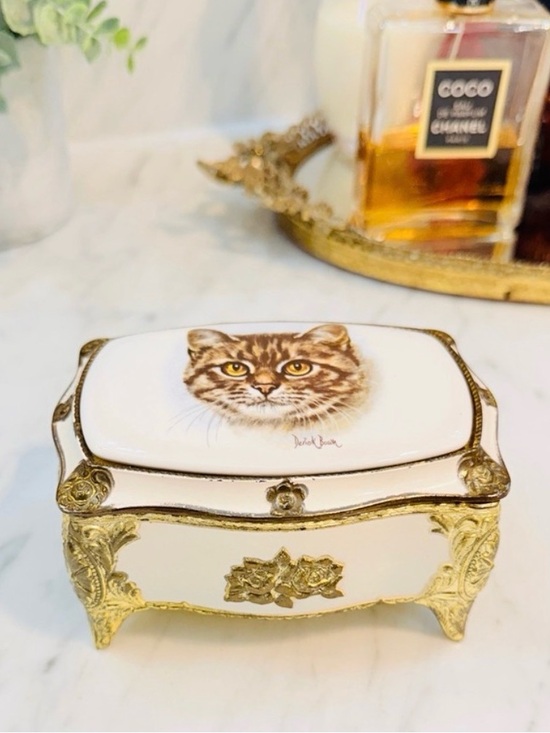 Vintage Other - Vintage Porcelain & Enamel Cat Trinket Jewelry Box